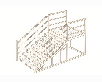 Изображение для товара Лестница металлическая с перилами (3 ступеней, решетчатая поверхность, с площадкой)